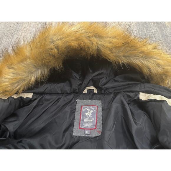 Beverly Hills Polo Club Old Money Beige Puffer Jacket with Faux Fur Hood Size XL - Picture 8 of 8